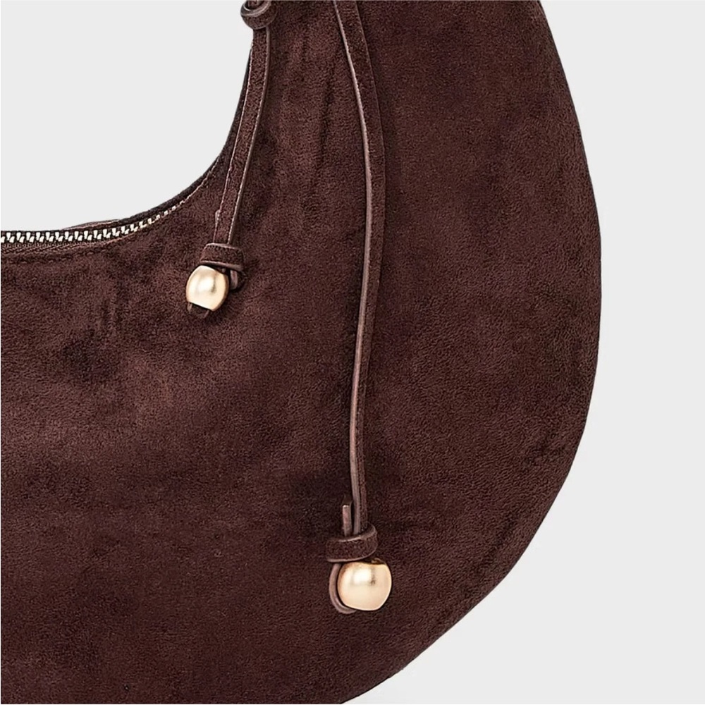 A NEW DAY NWT faux suede Metal Handle Crescent Saddle Handbag -brown - Picture 5 of 7